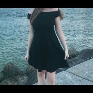 Lulus Off-the-shoulder Black Skater Dress